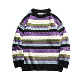 Harajuku Streetwear Daisy Rainbow Striped Vintage Knitted Sweater Autumn Winter Loose Thicken Warm Hip Hop Pullover Sweater Men aidase-shop