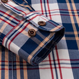 England Style Contrast Casual Checkered Shirts Pocketless Button-down Soft 100% Cotton  Long Sleeve Standard-fit Plaid Shirt aidase-shop