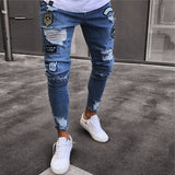 Aidase  Men Stretchy Ripped Skinny Biker Embroidery Cartoon Print Jeans Destroyed Hole Slim Fit Denim High Quality Hip Hop Black Jeans aidase-shop