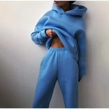 Women's Tracksuit Casual Solid Long Sleeve Hooded Sport Suits Autumn Warm Hoodie Sweatshirts and Long Pant Fleece Two Piece Sets aidase-shop