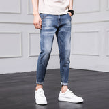 Jeans Men's Pants Men Spring and Autumn Korean version of the trend of the hole Slim nine pants bunch of feet pants men's foot pants aidase-shop