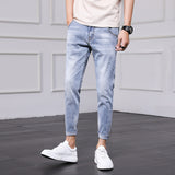 Jeans Men's Pants Men Spring and Autumn Korean version of the trend of the hole Slim nine pants bunch of feet pants men's foot pants aidase-shop