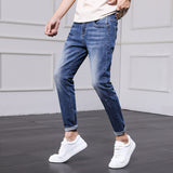 Jeans Men's Pants Men Spring and Autumn Korean version of the trend of the hole Slim nine pants bunch of feet pants men's foot pants aidase-shop