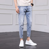 Jeans Men's Pants Men Spring and Autumn Korean version of the trend of the hole Slim nine pants bunch of feet pants men's foot pants aidase-shop