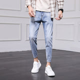 Jeans Men's Pants Men Spring and Autumn Korean version of the trend of the hole Slim nine pants bunch of feet pants men's foot pants aidase-shop