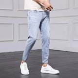 Jeans Men's Pants Men Spring and Autumn Korean version of the trend of the hole Slim nine pants bunch of feet pants men's foot pants aidase-shop