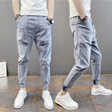 Summer men's thin foot casual jeans pants solid color elastic bouques spirit small guy foot trend men's pants aidase-shop