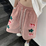 American High Street Summer New Y2k Versatile Shorts Mens Ins Red Heart Print Loose Straight Joggers Short Pants Streetwear aidase-shop