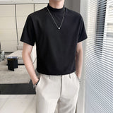 Summer Cotton Short-sleeved T-shirt Men Slim Fashion Stand-up Collar T Shirt Men Korean 7 Colors Casual Tshirt Mens Top M-3XL