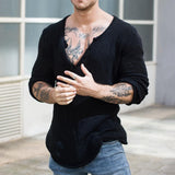 Spring Long Sleeve V Neck Slim Casual Pullover Tops Men Vintage Solid Color Knitting T-shirts Mens Fashion Tees Streetwear aidase-shop