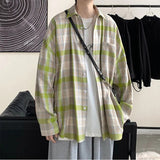 Casual Large Size Plaid Shirt Men's ins All-match Korean Style Loose Long Sleeve Youth Students' Fashionable Shirt Coat aidase-shop