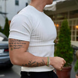 Fashion Solid Color Ribbed Slim T Shirts Men's Streetwear Classic Simple Crew Neck Short Sleeve Tees Summer Leisure Men Clothes aidase-shop