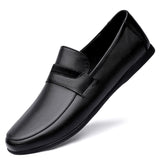 Black Genuine Leather Casual ShoesFor men Autumn Slip-on Loafers Soft Italian Style Flats Super Light Moccasins Plus Size 37-46 aidase-shop