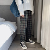 Aidase  Plaid Pants Men Linens Korean Checked Trousers Male Streetwear Fashion Bottoms Summer Wide Leg Pants Harajuku Breathable aidase-shop