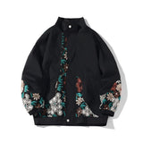 Flower Embroidered Jacket Men Fashion Black Beige Casual Jacket Mens Streetwear Loose Hip Hop Bomber Jacket Men Large Size M-5XL aidase-shop