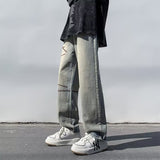 Vintage Men's Washed Jeans Fashion Design Wide Leg Loose Straight Male Denim Pants Hip Hop Unisex Casual Trousers aidase-shop