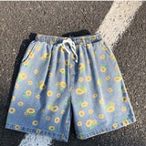 Daisy Denim Shorts Men's Summer High Street Capris Women Techwear Oversize Leisure Beach Pants Unisex Streetwear aidase-shop