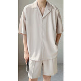 Summer Loose Ice Silk Sets Men Fashion Beige/Black Casual Short-sleeved Shirt/shorts Two-piece Men Korean Mens Short Sets M-2XL aidase-shop