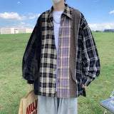 Autumn Long Sleeve Shirts Men's Fashion Retro Plaid Shirts Mens Japanese Streetwear Contrast Color Loose Casual Shirts Men M-2XL aidase-shop