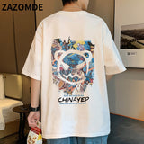 Aidase spring outfits 2022  Fashion Oversized T-shirts Bear Print Men T-Shirt Summer Hip Hop Loose Tee High Street Tops Short Sleeve Cotton Clothing aidase-shop