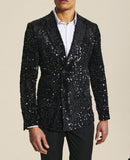 Black Men Suits 2 Pieces Shiny Sequins Blazer Black Pants Double Breasted Modern Wedding Groom Formal Work Party Causal Tailored aidase-shop