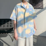 Summer Short Sleeve Shirt Men Fashion Casual Print Cloud Shirt Men Streetwear Loose Ice Silk Shirts Mens Hawaiian Shirt M-3XL aidase-shop