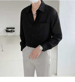 Spring New Senior Long Sleeve Button Down Shirts for Men Korean Fashion Loose Drape Solid Color All-match Men's Shirt Blouse aidase-shop