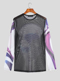 Tops  American Style New Men See-through Mesh  Camiseta Sexy Casual Male Stretch Printing Long Sleeve T-shirts S-5XL aidase-shop