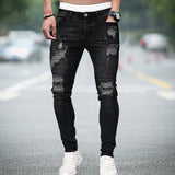 Aidase  Men Stretchy Ripped Skinny Biker Embroidery Cartoon Print Jeans Destroyed Hole Slim Fit Denim High Quality Hip Hop Black Jeans aidase-shop