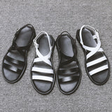 Summer Beach Sandals Mens Shoes Casual Soft Leather Men Sandals Flat Holiday Beach Sandals Male Black White Shoes N039 aidase-shop