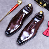 Men's Casual Leather Shoes Business Dress Shoe British Leisure Glossy Patent Leather Retro Polished Wide Footed Pointed Shoes aidase-shop