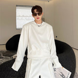 Casual Sports Suit Shoulder Pad Round Collar Pullover Sweatshirt Loose Straight Fold Pants Solid Color Two-piece Set aidase-shop