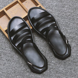 Summer Beach Sandals Mens Shoes Casual Soft Leather Men Sandals Flat Holiday Beach Sandals Male Black White Shoes N039 aidase-shop