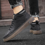 Trend Men's Casual Leather Shoes New Shoes for Men High-top Black Casual Male Sneakers Platform Ankle Boots Tênis Masculino aidase-shop