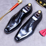 Men's Casual Leather Shoes Business Dress Shoe British Leisure Glossy Patent Leather Retro Polished Wide Footed Pointed Shoes aidase-shop