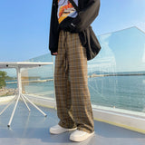 Spring Cotton Casual Pants Men Fashion Retro Oversized Plaid Pants Men Streetwear Loose Wide Leg Pants Mens Straight Trousers aidase-shop