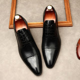 New Men's Bullock Style Leather Shoes Shoes Men Spring Autumn Handmade Leather Lace-Up British Formal Business Shoes 38-45 aidase-shop