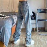 New Embroidered Jeans Men Straight Loose Wide-leg Pants Spring and Autumn Korean Fashion High Street Hip Hop Style Male Trousers aidase-shop