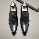 New Genuine Leather Men Dress Shoes Fashion Brogue Fashion Wedding Pointed Toe Lace Up Business Shoes Formal Black Party Shoe aidase-shop
