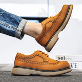100% Genuine Leather Shoes Men Footwear Man Brogues Autumn Early Winter Cow Leather Mens Casual Shoes Flat Black Yellow KA4812 aidase-shop