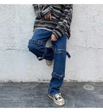 Hip Hop Jeans Men Fashion Pocket Blue/Black Baggy Jeans Mens Streetwear Loose Hip Hop Straight Cargo Denim Pants Mens Trousers aidase-shop