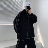 Black Track Sets Men Fashion Casual Long-sleeved Jacket/Trousers Two-piece Men Korean Loose Oversized Clothing Mens Sets M-2XL aidase-shop