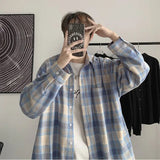 Casual Large Size Plaid Shirt Men's ins All-match Korean Style Loose Long Sleeve Youth Students' Fashionable Shirt Coat aidase-shop