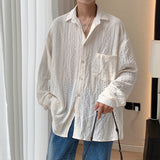 Told Tale Apricot Handsome Lapel Men Blouse Vacation Hollow Out Sexy Fashion Men Clothing Male Mesh Long-sleeved Shirts Tops aidase-shop