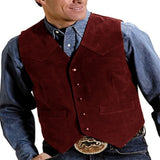 Aidase Men's Cow Leather Suit Waistcoat Steampunk Vest Western Cowboy Style S-XXXL aidase-shop