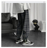 Aidase  Plaid Pants Men Linens Korean Checked Trousers Male Streetwear Fashion Bottoms Summer Wide Leg Pants Harajuku Breathable aidase-shop