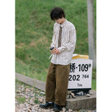 Japanese Two-piece Set Spring Summer Vintage Striped Men Women Long-sleeved Shirt+Harajuku Loose Straight-leg Cargo Pants Unisex aidase-shop