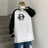 Harajuku Graphic Patchwork Men's T-shirt Korean Style Oversize Letter Male Pullovers Basic Long Sleeve Men's Clothing aidase-shop