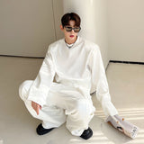 Casual Sports Suit Shoulder Pad Round Collar Pullover Sweatshirt Loose Straight Fold Pants Solid Color Two-piece Set