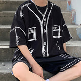 Men Cute Graffiti Sports Set Men Women's Summer Casual Workwear Ice Silk Short Sleeve T-shirt Shorts Two Piece Suits aidase-shop